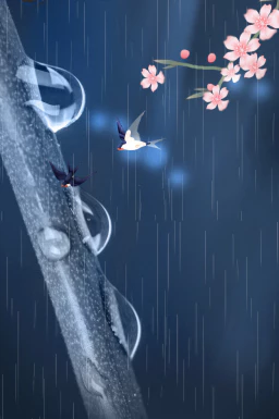 24节气雨水背景海报插画PSD分层设计素材【053】