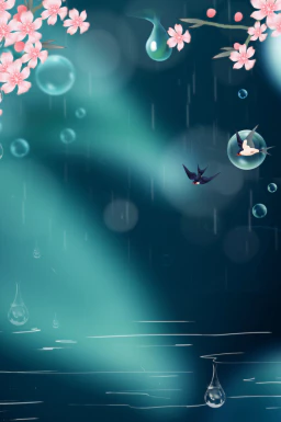 24节气雨水背景海报插画PSD分层设计素材【058】