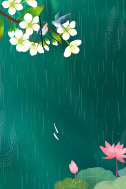 24节气雨水背景海报插画PSD分层设计素材【065】