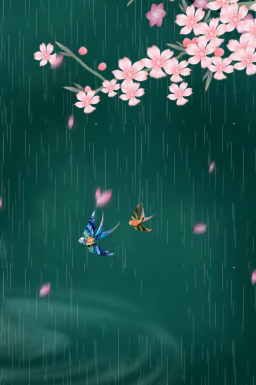 24节气雨水背景海报插画PSD分层设计素材【072】