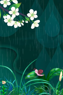 24节气雨水背景海报插画PSD分层设计素材【074】