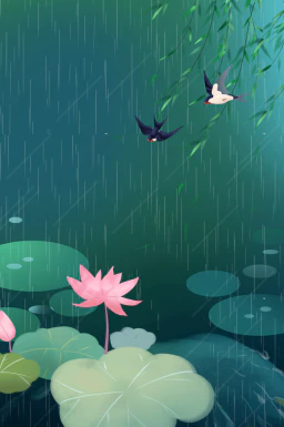 24节气雨水背景海报插画PSD分层设计素材【075】