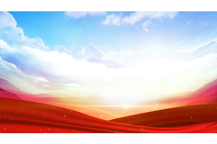 唯美彩霞天空红绸粒子背景视频