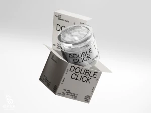 透明亚克力化妆品护肤品面霜塑料罐包装盒纸盒样机PSD设计素材【006】