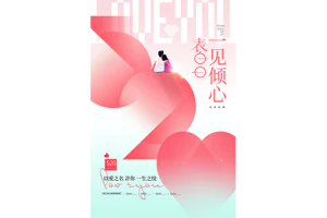 一见倾心520粉色字体设计海报(PSD设计素材分层源文件)[s1585]