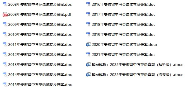 2008-2022年安徽省中考英语试卷合集(含答案)(doc格式下载)[s1055]