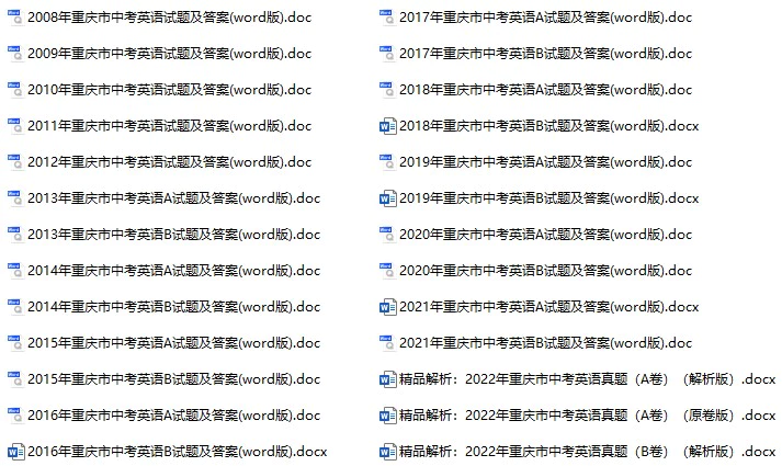 2008-2022年重庆中考英语试卷合集(含答案)(doc格式下载)[s1019]
