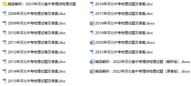 2008-2023年河北中考物理真题试卷合集(含答案)(doc格式下载)[s993]