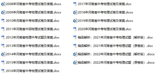 2008-2022年河南中考物理真题试卷合集(含答案)(doc格式下载)[s992]