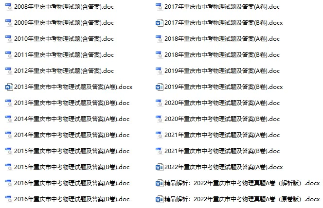 2008-2022年重庆中考物理真题试卷合集(含答案)(doc格式下载)[s970]