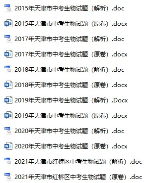 2015-2021年天津中考生物真题试卷合集(含答案)(doc格式下载)[s868]