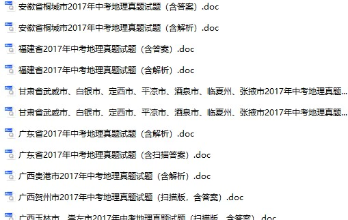 2017年全国各地中考地理真题试卷合集74份(含答案)(doc格式下载)[s809]